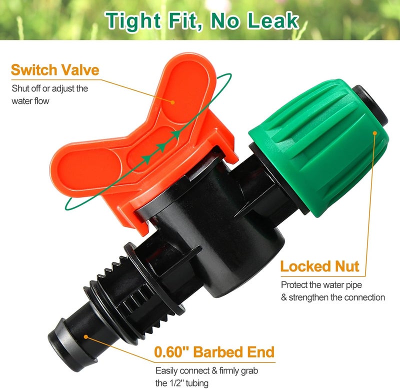 JAYEE 8 Pcs Drip Irrigation Fittings Switch Valve 1/2 Inch, In-Line Barbed Lock Switch Valves For 1/2 Inch Drip Tubing (0.60"-0.63" OD), Shut Off On Valve Drip Line Parts For Garden Sprinkler Systems - Image 4
